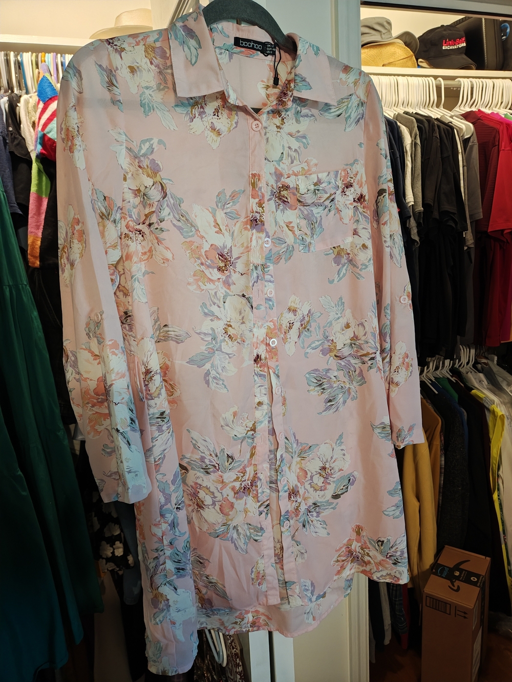 Boohoo Pink Floral Button-Up Shirt